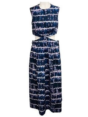 ALTUZARRA NAVY BLUE / PURPLE ASHIMA TIE DYE PRINT CUT OUT MIDI DRESS